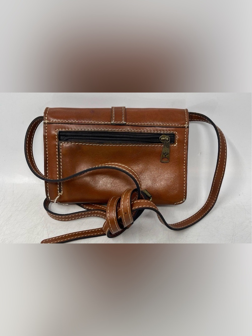 Patricia Nash Tori Brown Leather Adjustable Strap Flap Crossbody Bag - Picture 3 of 4